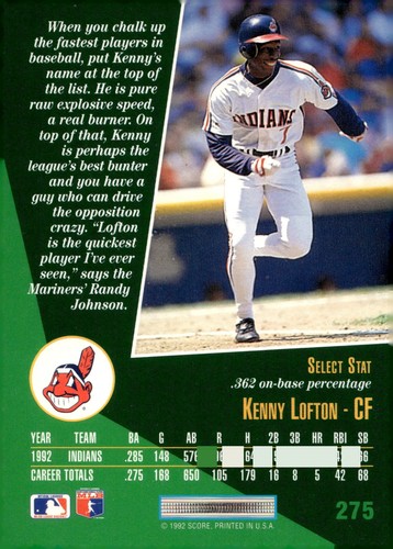 1993 Select #275 Kenny Lofton - Picture 2 of 2