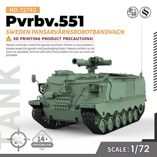 SSMODEL 72743 1/7225mm Military Model Kit Sweden Pansarvärnsrobotbandvagn Pvrbv.
