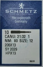 Schmetz 206X13 Size 12 & 14 Needles for Singer 206, 306K, 319K, 320 / 20 needles