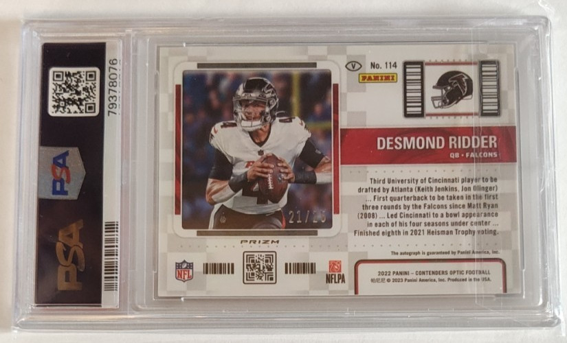 2022 Contenders Optic Desmond Ridder Variation Rookie Auto BLUE /25 PSA 10 view 2