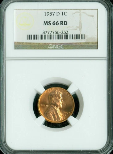 1957 D LINCOLN CENT NGC MS66 RED  *