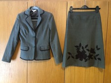 COZZI GREY TAILORED COTTON MIX FLORAL SKIRT  JACKET SUIT BLAZER - UK 8 MEDIUM M