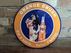 VINTAGE 1950 ORANGE CRUSH CAN PORCELAIN GAS STATION SODA SIGN 12"