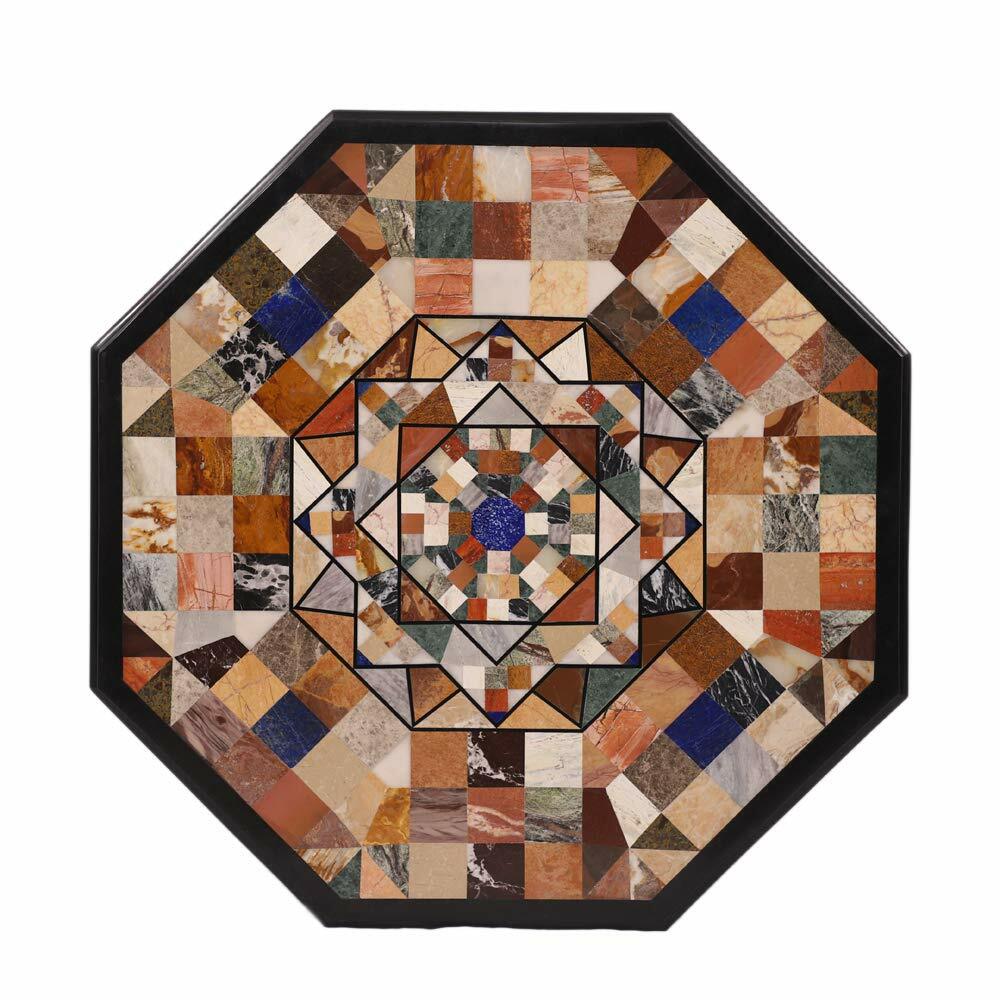 48-Inch Marble Center Table with Semi-Precious Stone Inlay Pietradura Design  