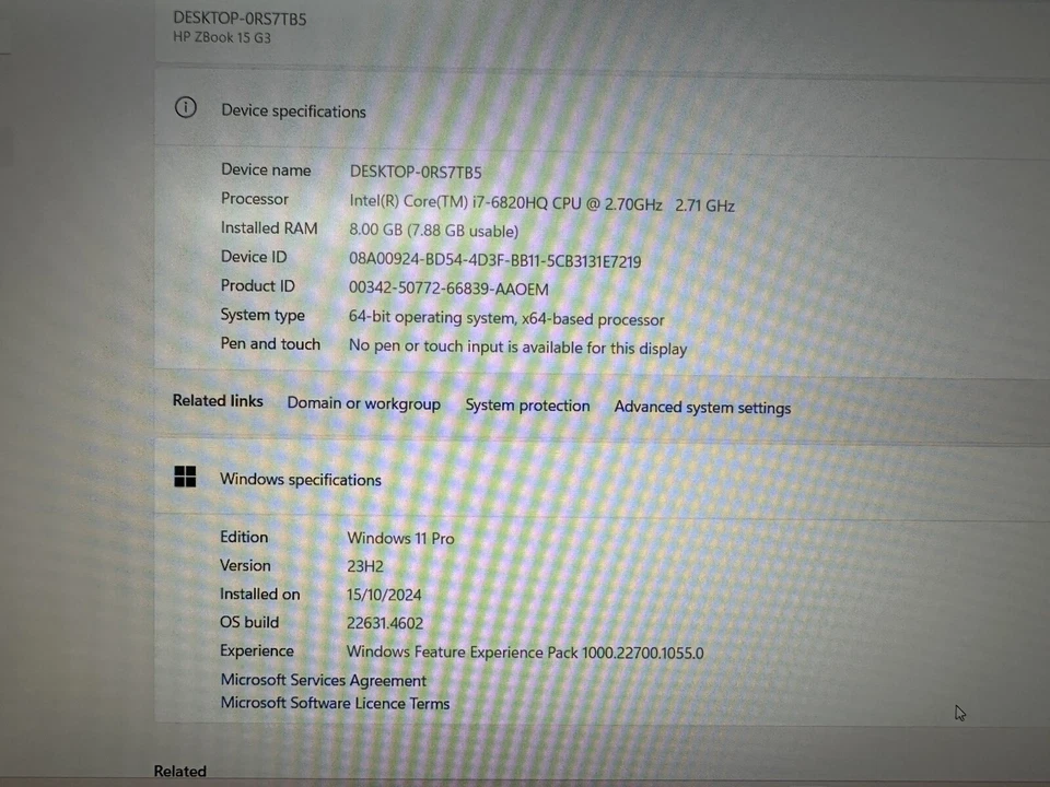 HP Laptop Windows 11 ZBOOK 15 G3 i7 6820HQ 2.7GH 8 GB 256GB NVIDIA Quadro M2000M - Image 4 of 4