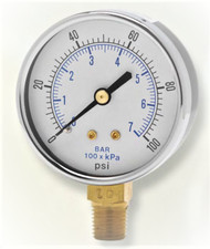 2.5" Utility Pressure Gauge 1/4" NPT Lower Connection - Weksler 0-100 psi 