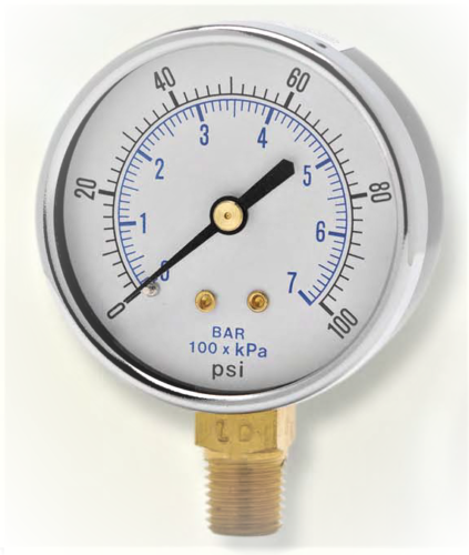 2.5" Utility Pressure Gauge 1/4" NPT Lower Connection - Weksler (0-100 psi) - Picture 1 of 1