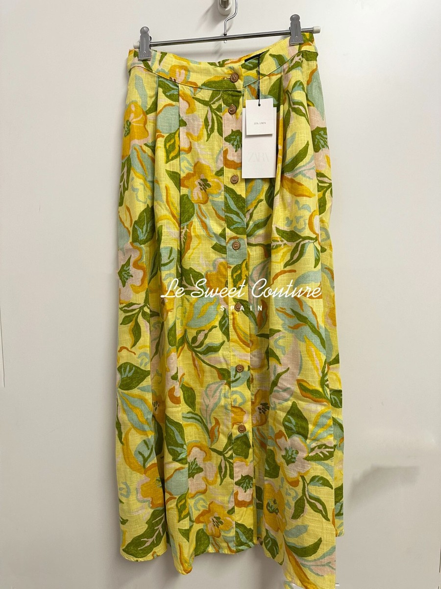【ZARA】プリントリネンスカート イエロー | 8351/038/119 ZARA WOMAN NWT SS25 PRINTED LINEN BLEND SKIRT YELLOW FLORAL