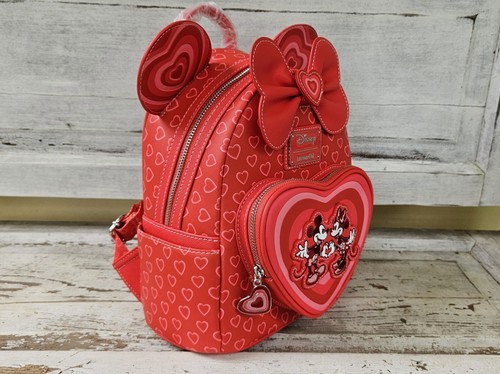 Neu mit Etikett Loungefly Disney Minnie Mouse Hearts Ohren Mini-Rucksack Boxlunch Valentinstag - Bild 2 von 6