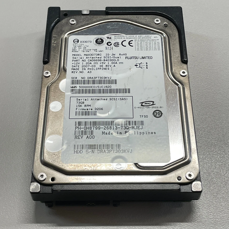 Fujitsu MAX3073RC 73GB 3.5" SAS HDD 3gbps 15K RPM 8MB Cache CA06698-B40300LD - Image 3 of 4