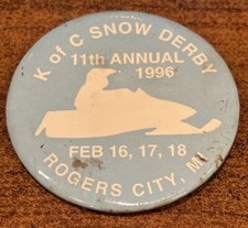 Vintage 1996 Rogers city Michigan snow Derby snowmobile pinback button