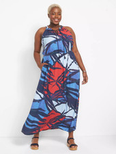 NEW LANE BRYANT PALM PRINT SLEEVELESS DRAWSTRING NECK  MAXI DRESS SZ 18