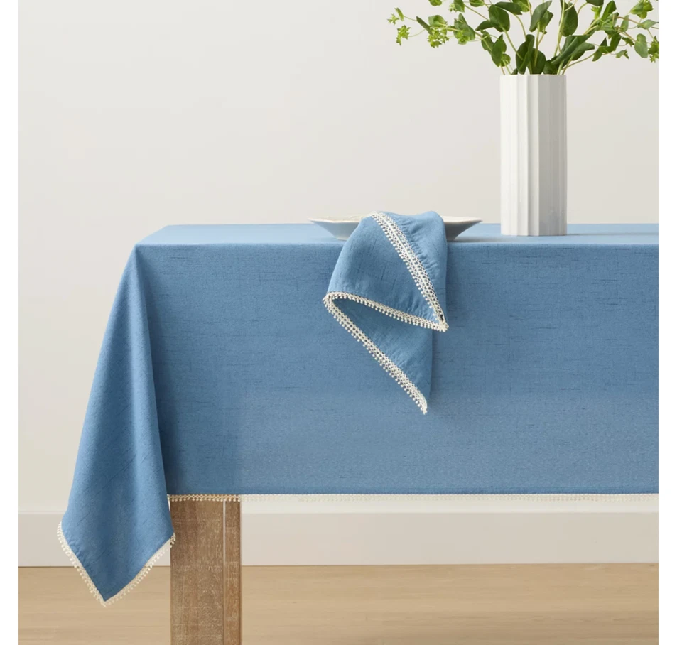 LENOX FRENCH PERLE PERIWINKLE BLUE POLYESTER OBLONG TABLECLOTH 60" x 84" NEW - Image 3 of 4