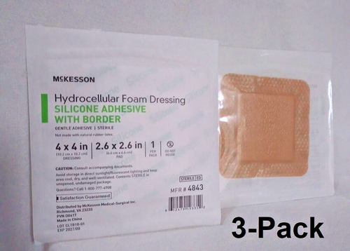 McKesson Hydrocellular Foam Dressing (3) Silicone Adhesive with Border 4x4 #4843