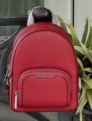 Michael Kors backpack Jaycee xs zip bright red leather nwt Jaycee Extra-Small Pebbled Leather Convertible Backpack in  main image 2