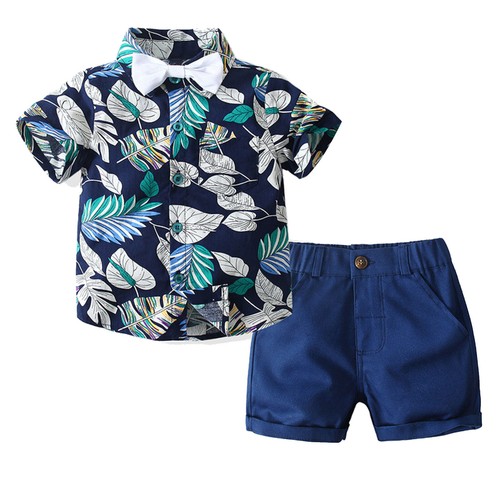 Baby Junge Hawaii Anzug Kurzarm Hemd mit Fliege + Shorts Sommer Gentleman Outfit - Picture 24 of 40