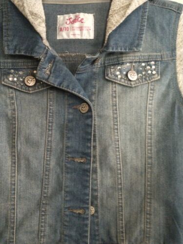 NWT JUSTICE GIRLS HOODED DENIM JACKET SIZE 8/10 GEMS LAYER NICE SPRING JACKET - Bild 2 von 8
