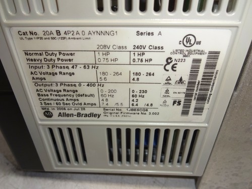 Allen Bradley 20AB4P2A0AYNNNG1 Powerflex 70 AC Antrieb 240 VAC 1 PS - Bild 7 von 10