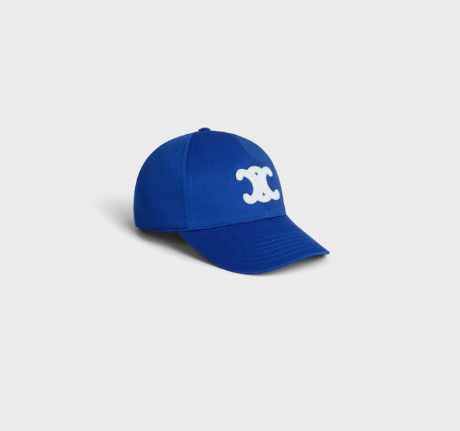 CELINE 'Bleu Roe' Royal Blue Cotton/White Triomphe Baseball Hat Size M