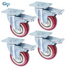 4Pcs 4 Inch Caster Wheels Locking Casters With Brake Swivel Plate Castors