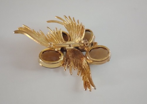 Vintage Mid Century Gold Tone with Brown Amber Rhinestones Brooch - Picture 3 of 3