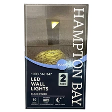 Hampton Bay Black Integrated LED Outdoor Solar Wall Lantern Sconce Light 2 Pack