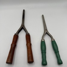 Lot Of 2 Vintage Curling Hair Irons Wood Handles 8 And 9.5