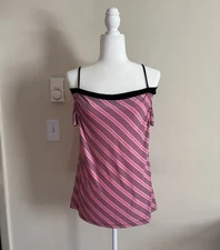 Y2K off the shoulder top striped black pink cyber grunge womens small medium