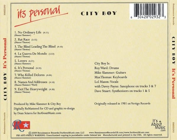 City Boy It's Personal CD USA Renaissance 2009 RMED293 - Bild 2 von 4