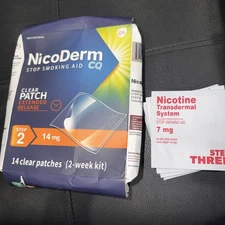 NicoDerm CQ Nicotine Patch Step 2 14mg 14 CLEAR PATCHES  BOD Lil Damage