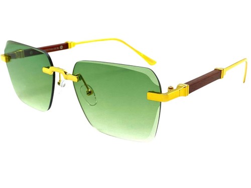 Men Classy Elegant Modern Sophisticated SUNGLASSES Rimless Gold Frame Green Lens - Picture 5 of 6
