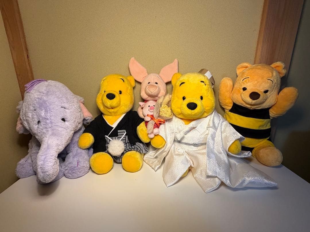 Handmade Pooh and Piglet Plush Set Watan Japanese Kimono/Striped