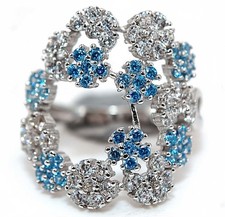 2CT Blue Topaz  White Topaz 925 Solid Genuine Sterling Silver Ring Sz 6 MB5-4