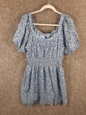 Old Navy Short Sleeve Smocked Waist Mini Dress Womens L Blue Ditsy Floral Boho