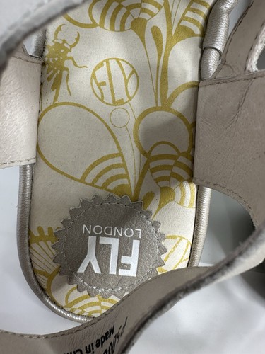 Fly London Yapi Leather Lace Up Wedge Sandals Women Sz 40W 9-9.5 US Silver Taupe - Picture 11 of 14