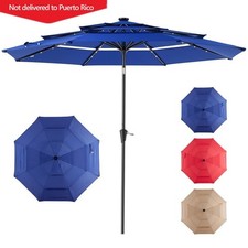  10 FT 3-Layer Solar Patio Umbrella, 32 LED L...
