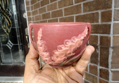 ROSEVILLE POTTERY Foxglove Jardiniere 659-3” TWO HANDLE ART POTTERY ~1940's~