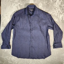 Phat Farm Button Up Shirt Men's XL Dark Blue Stripe Long Sleeves Cotton Blend