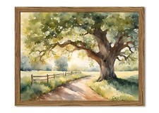 Framed Vintage Tree Landscape Wall Art, Watercolor Country 10"L x 8"W,