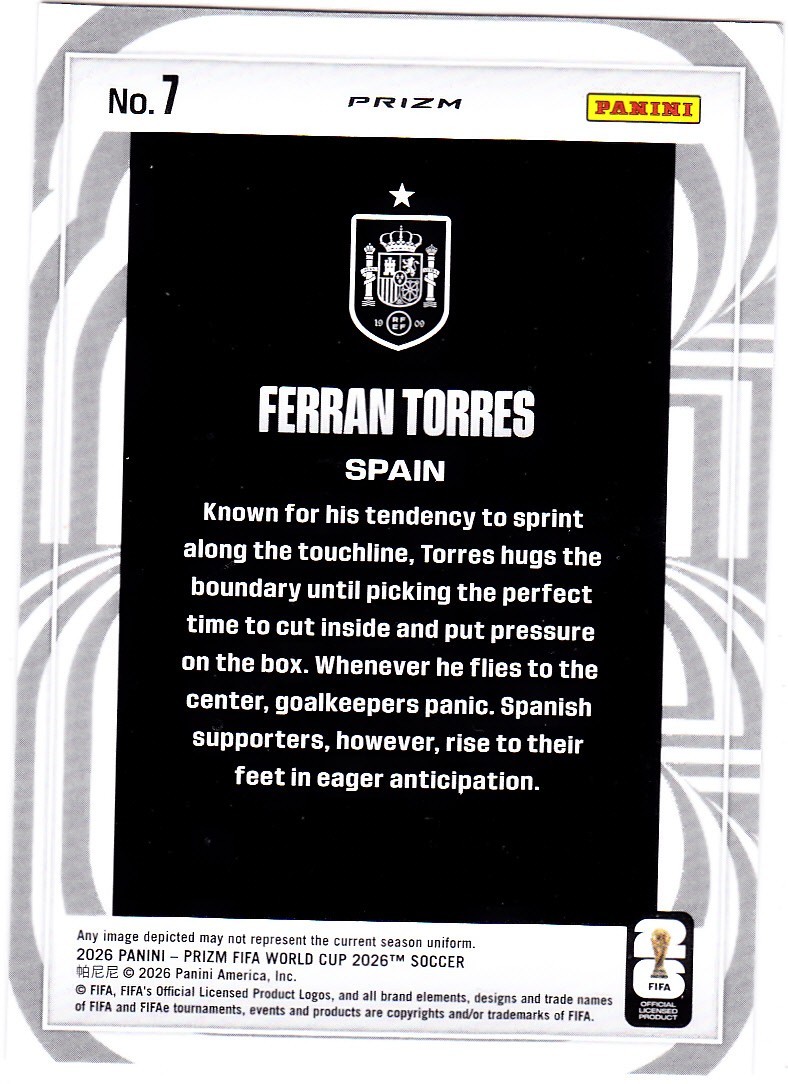 Ferran Torres 2026 Panini Prizm FIFA World Cup 2026 Screamers Silver Prizm view 2