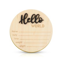 Baby Announcement Sign, 5.9 Inch Wooden Hello World Newborn Welcome Sign Birth B