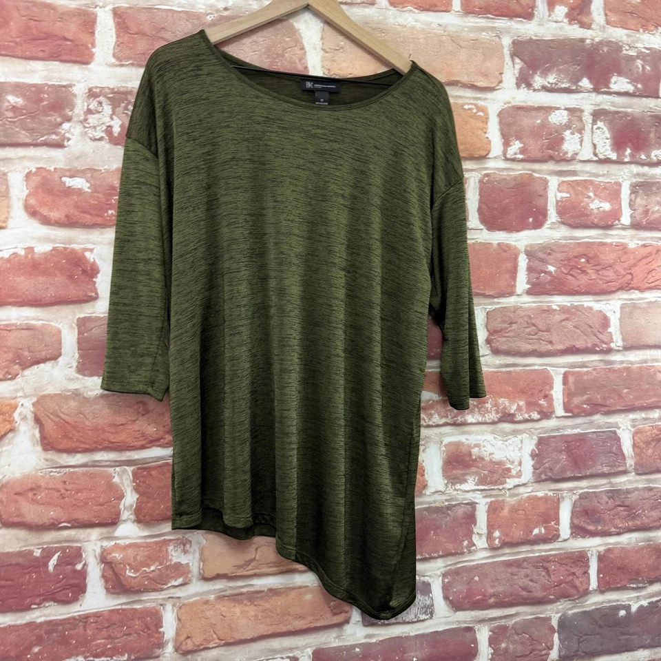 INC International Concepts Top Mujer 1X Camisa Verde Asimétrica Elástica Slinky Foto 2 de 4