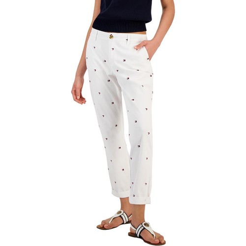 Tommy Hilfiger Womens Hampton White Heart Print Chino Pants Trousers 6 BHFO 4453