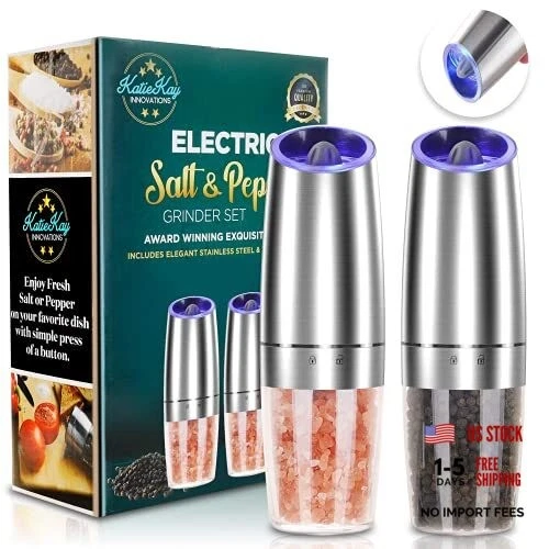 Electric Salt and Pepper Grinder set of 2, Automatic Salt and Pepper Silver 2X