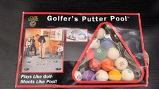 Golfers Putter Pool Game, Club Champ 16 Golf Balls Shooting Billiards Rack Boxed