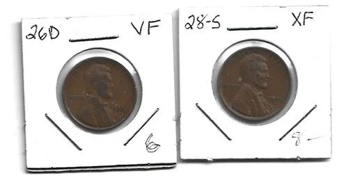 PAIR OF BETTER DATE CENTS 28-S XF AND 26-D VF