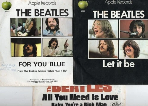 The Beatles Lot 5 NM 1st Pressing 7" 45s 3 Pic & 4 Apple Sleeves For You Blue ++