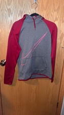 Nike Dri-Fit Women's Gray and Crimson Pink Swoosh Funnel Neck Hoodie Size Small