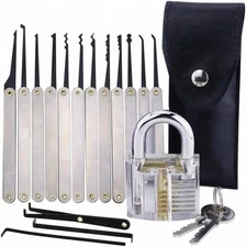 Lockpicking Practice Set – 15 PCS Stainless Steel Tools with Transparent Trainin
