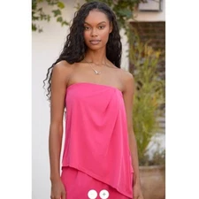 NWT Anthropologie Pink Two Piece Set Strapless Top & Matching Pants Women's XS